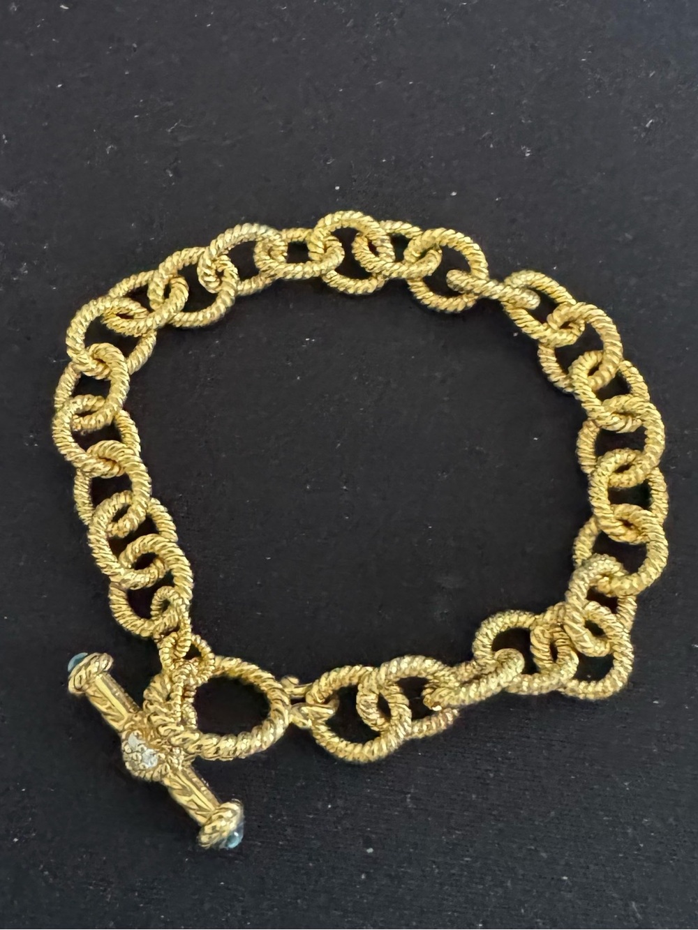 Judith Ripka SS Gold Textured Link Toggle Bracelet Clasp w/CZ Hearts,
Blue Topaz